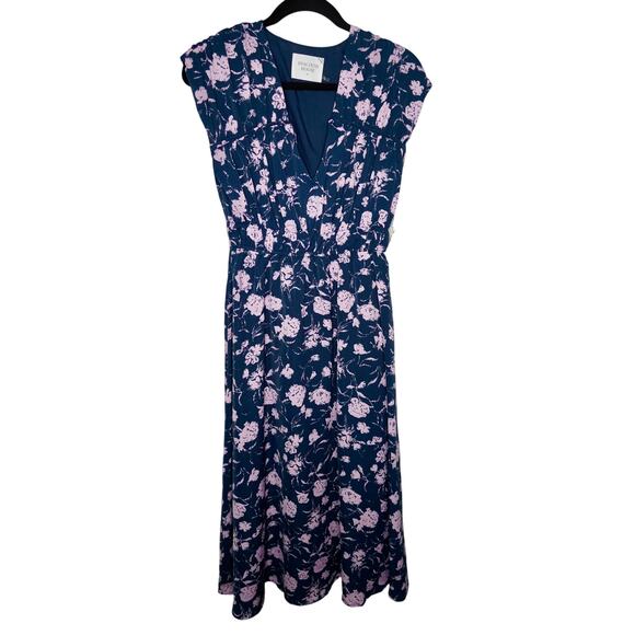 Tuckernuck Hyacinth House Navy & Blush Abstract Floral Amanda Midi Dress Sz XS - Picture 3 of 5